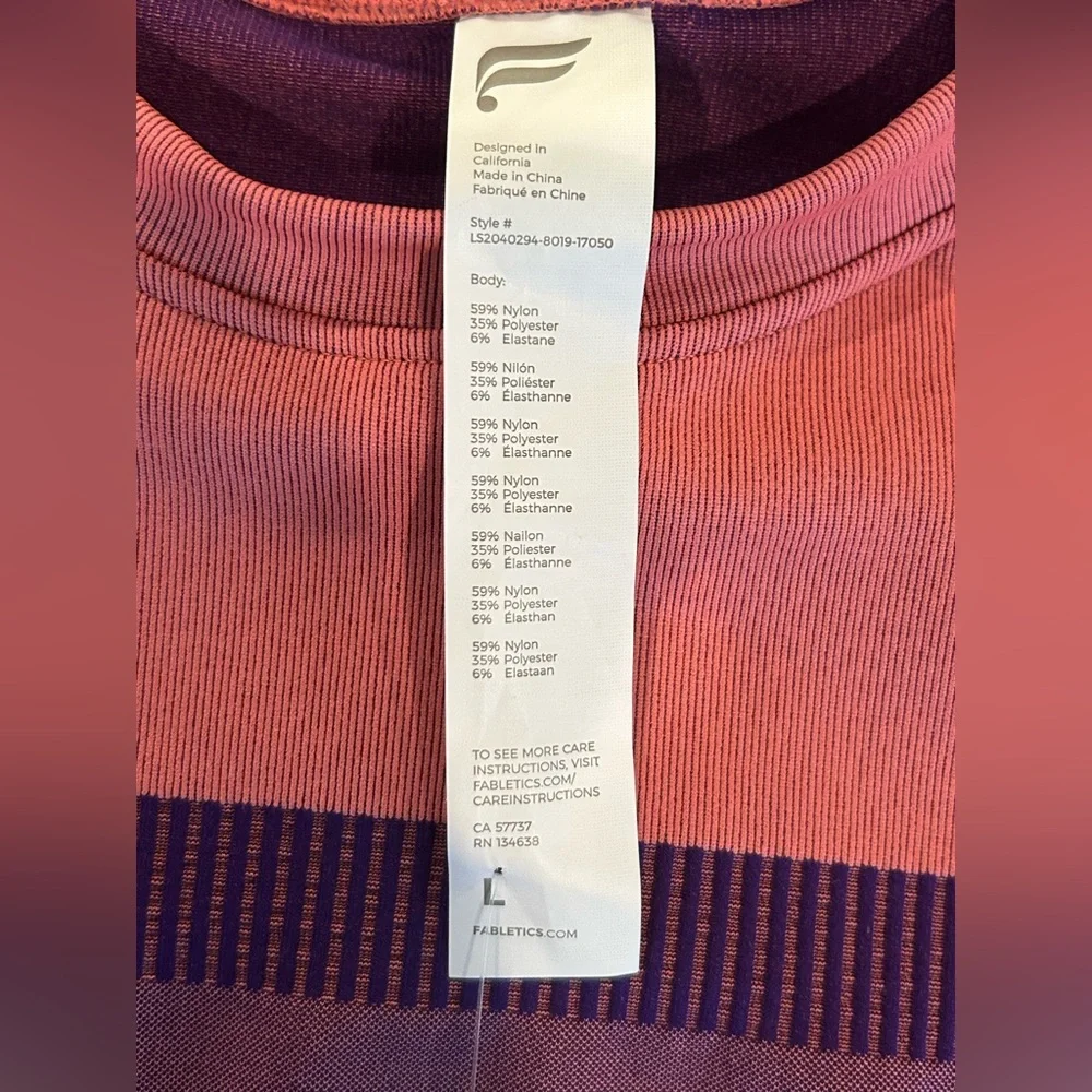 Fabletics Tory Cropped Seamless Long Sleeve Top - Size L - Picture 6 of 6